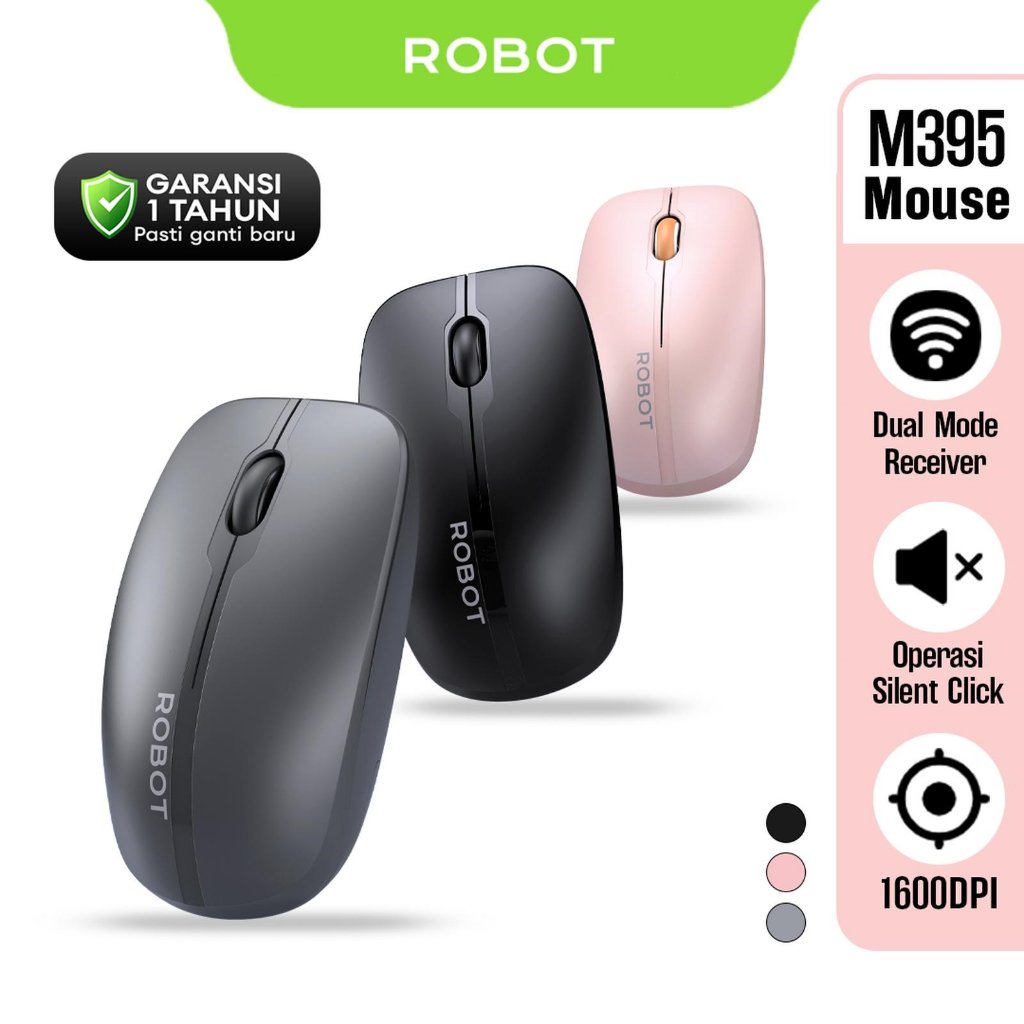 ROBOT M395 Mouse Wireless Dual Mode Bluetooth + USB Receiver