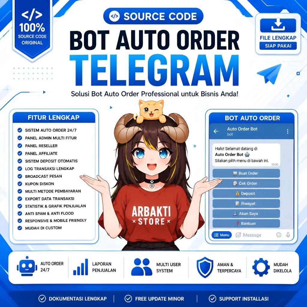 Source Code Bot Auto Order Telegram Siap Pakai | Multi Fitur | Panel Admin | Support Bisnis Digital