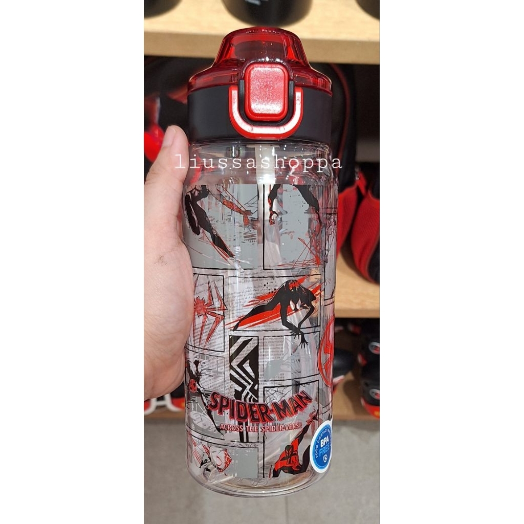 Botol Miniso - Marvel Spiderman Collection Plastic Bottle with Pop-Up Lid and Straw 780ml