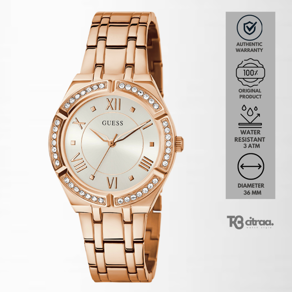 Jam Tangan Wanita Guess Cosmo Rose Gold Stainless Steel Mewah Casual Original GW0033L3