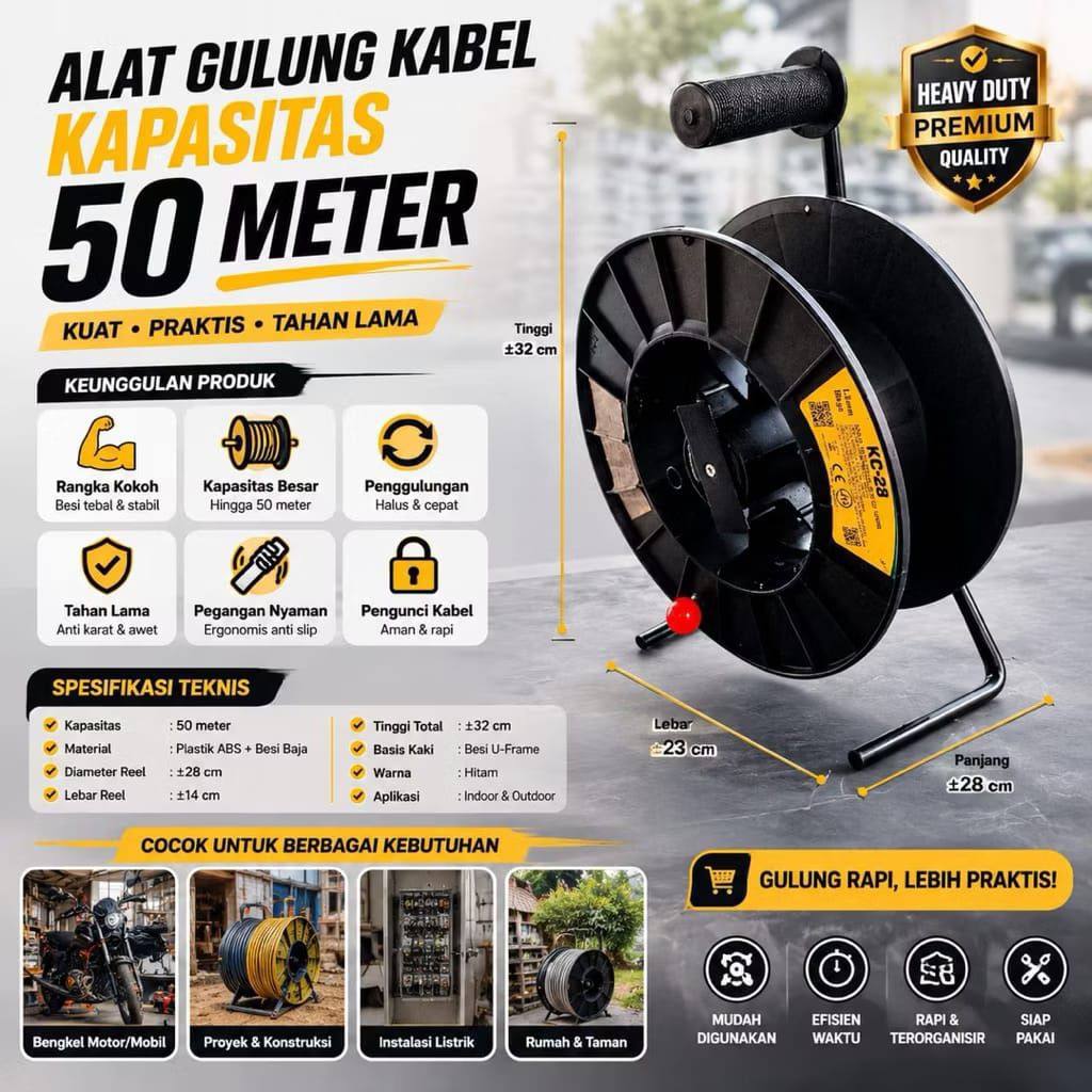 ALAT GULNGAN ROL KABEL 50 METER KUAT DAN KOKOH