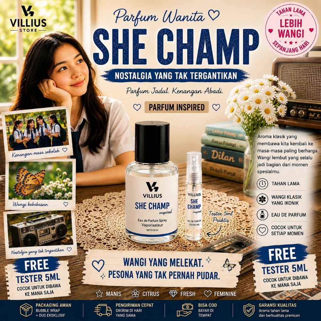 Parfum Jadul She Champ Aroma Parfume Wanita Wangi Tahan Lama Edt Edp Extrait 35ml 55ml Villius Parfu