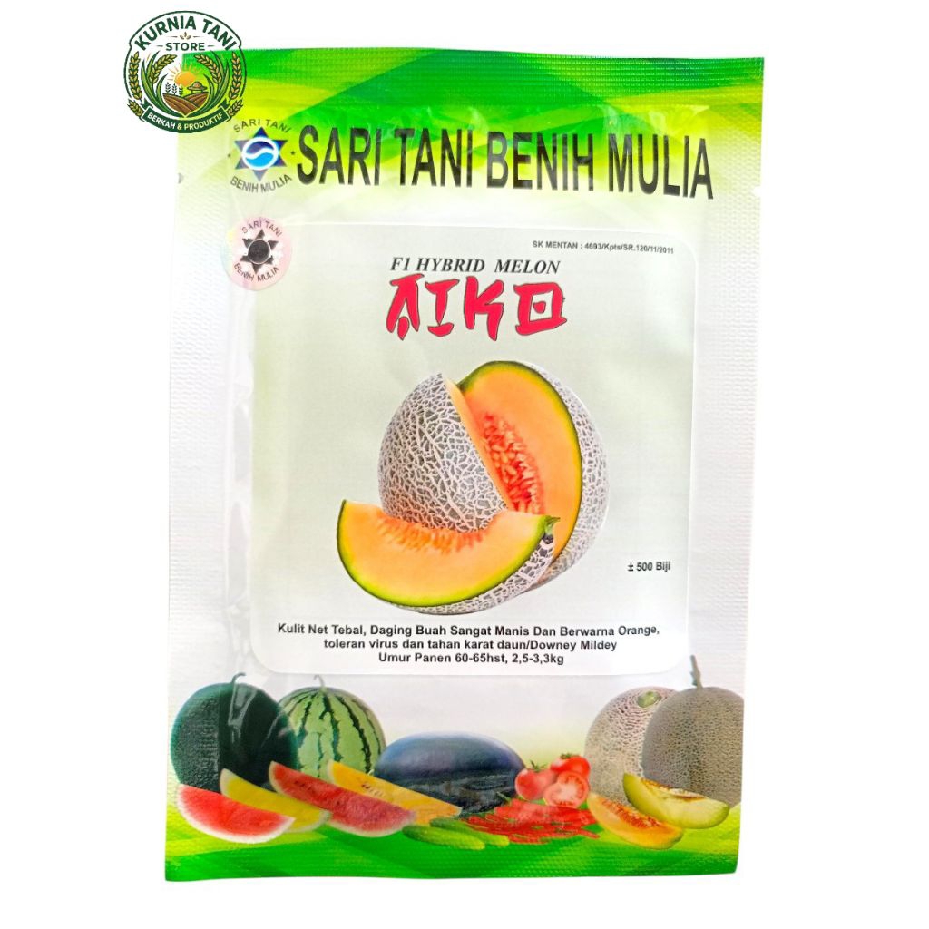 Benih Melon Aiko F1 Hibrida Isi ±500 Biji Kadaluarsa Terbaru Sari Tani Benih Mulia - Original 100%