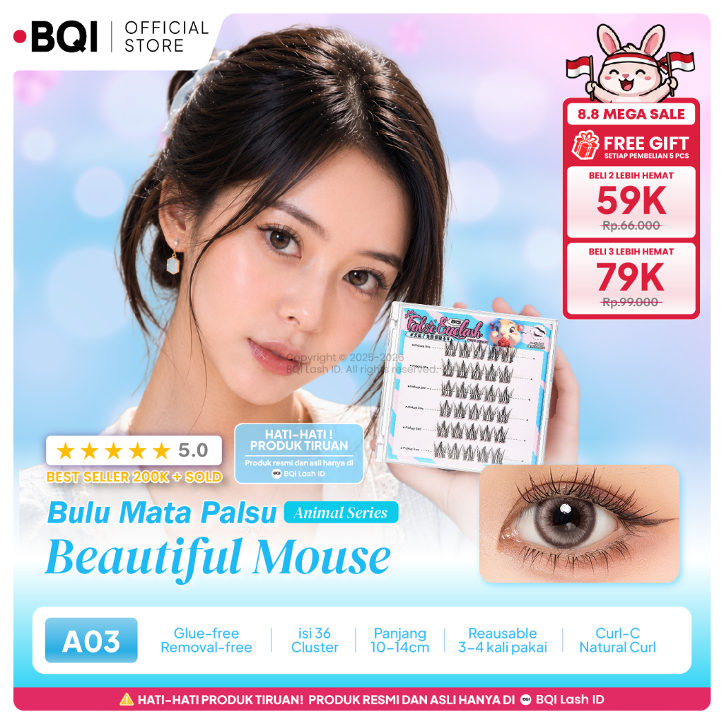 [BQI OFFICIAL ORIGINAL] Beautiful Mouse Animal Series Bulu Mata Palsu Tanpa Lem Langsung Tempel 36 C
