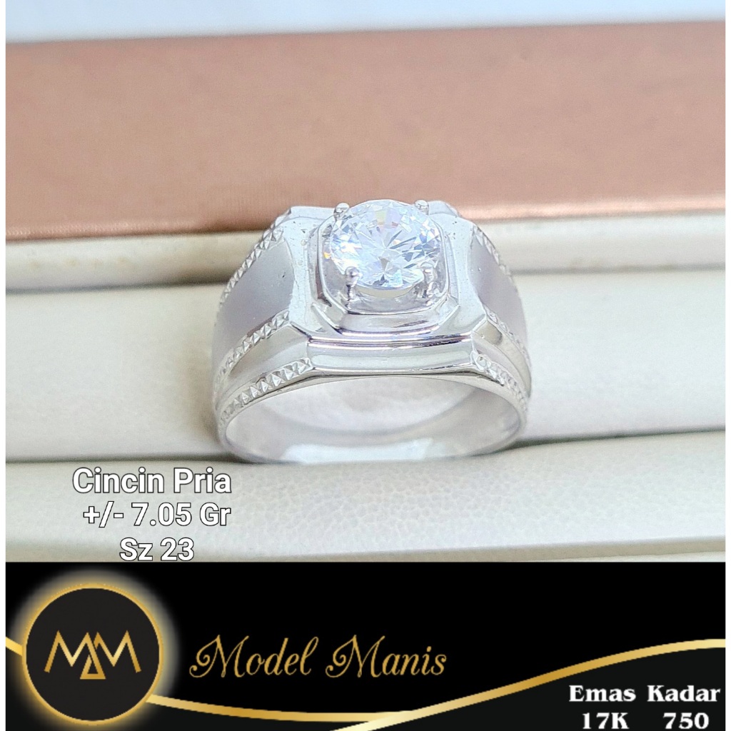 Cincin emas pria Doff ukir emas putih 750 kadar 17k