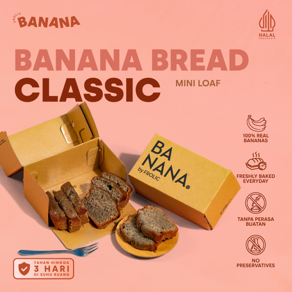 FROLIC Banana Bread Classic - Roti Pisang Asli Freshly Baked Bolu Premium Tanpa Pengawet Halal - Min