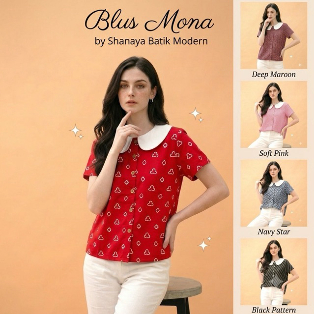 Shanaya Baju Batik Wanita Modern Blus Mona Batik Cantik Elegan Blus Batik Kerja