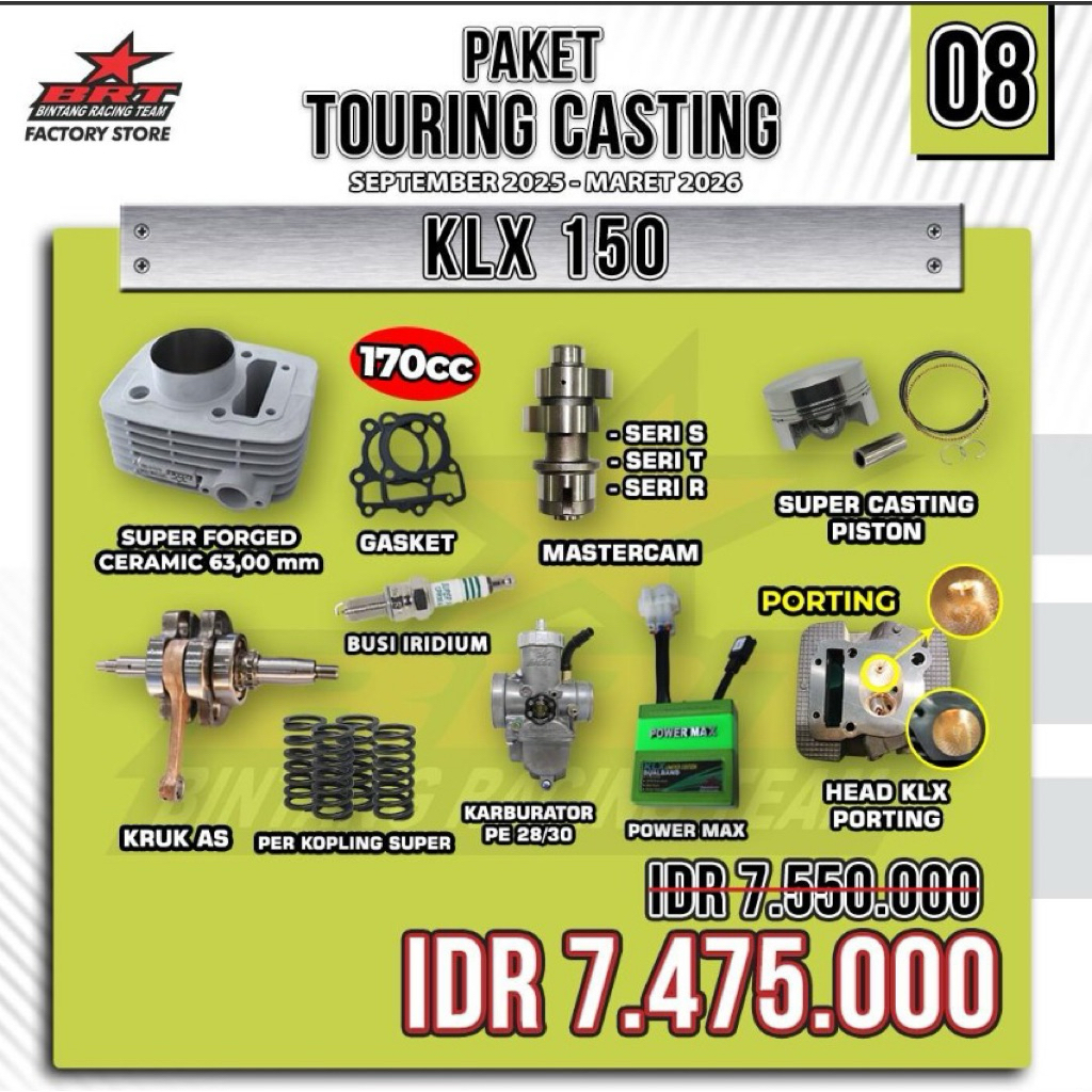 PAKET BORE UP KLX 150 BRT