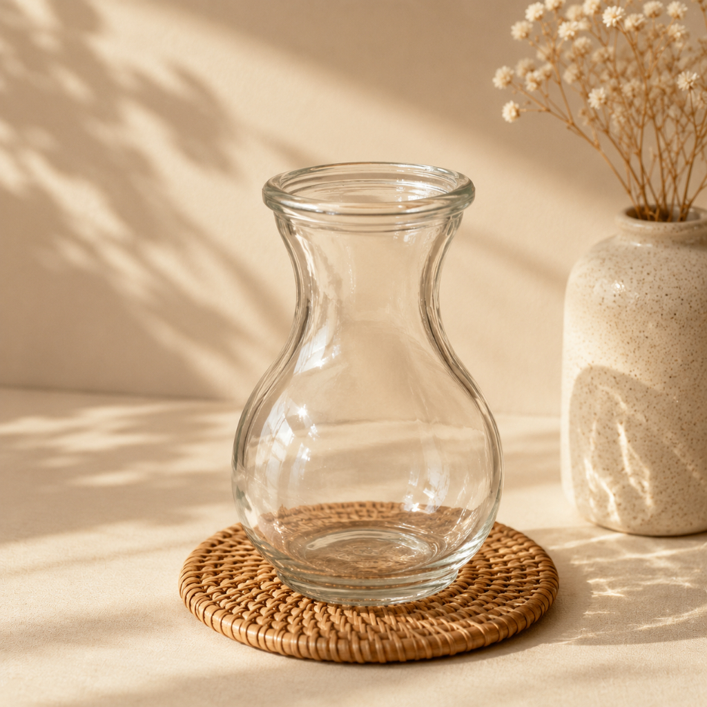 Vas Kaca 550ml DMJ17 | Vas Bunga Kaca Tebal | Carafe Kaca Estetik | Vas Bunga Minimalis | Vas Dekora