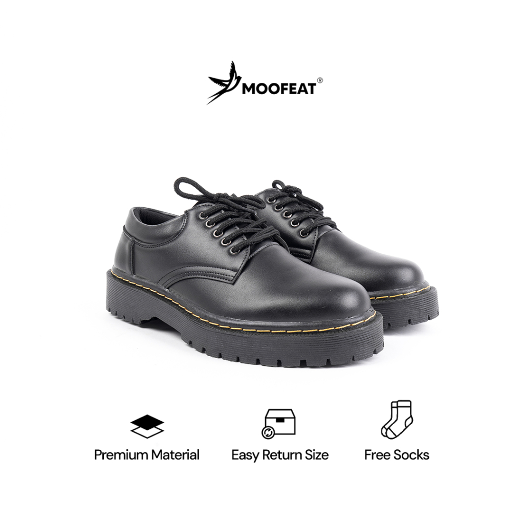 Moofeat Moses -Sepatu Kulit Pria Wanita Derby Casual Boots Hitam Original
