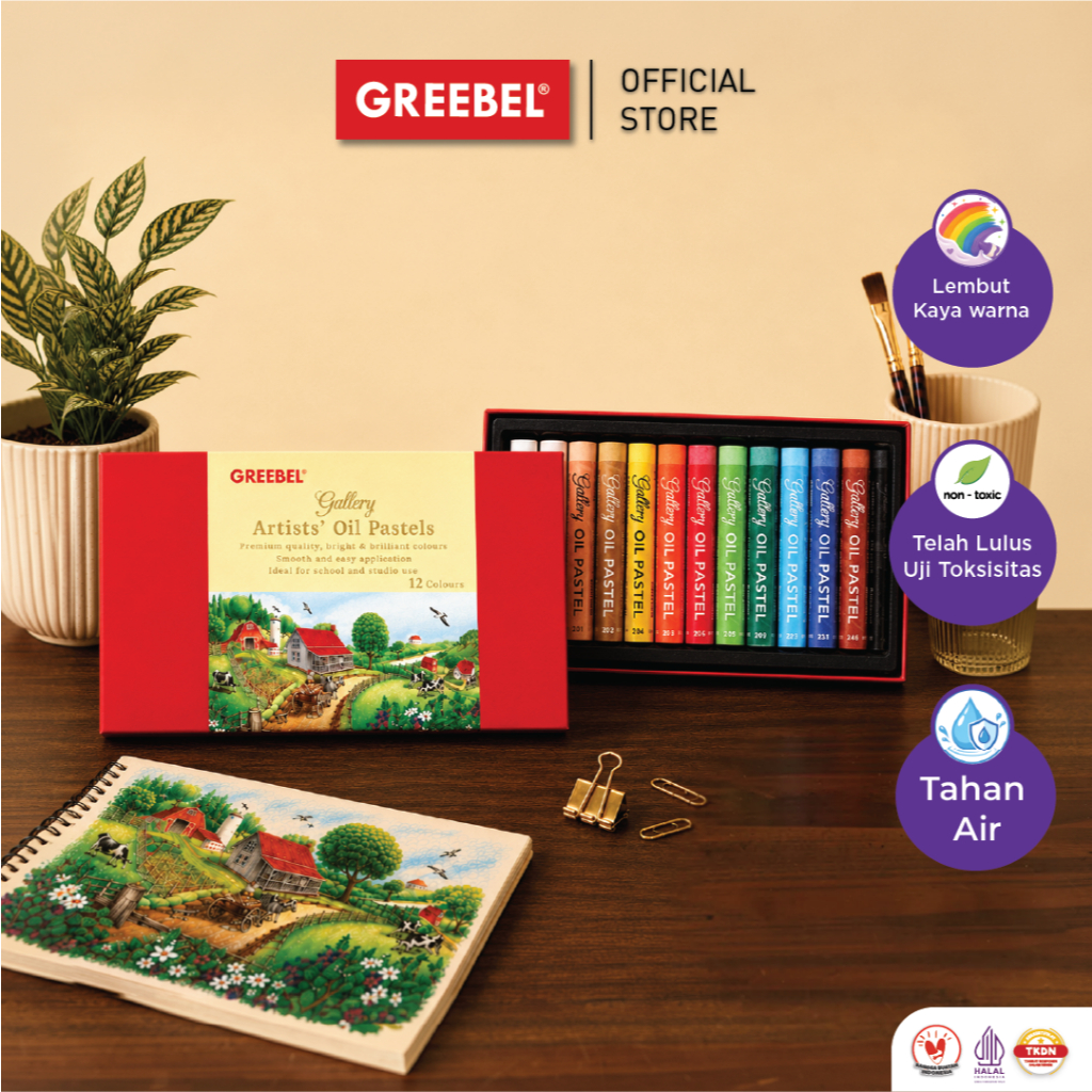 GREEBEL Artist Oil Pastel 12 Warna ( Set ) Premium Quality Professional Artist-Grade Crayon