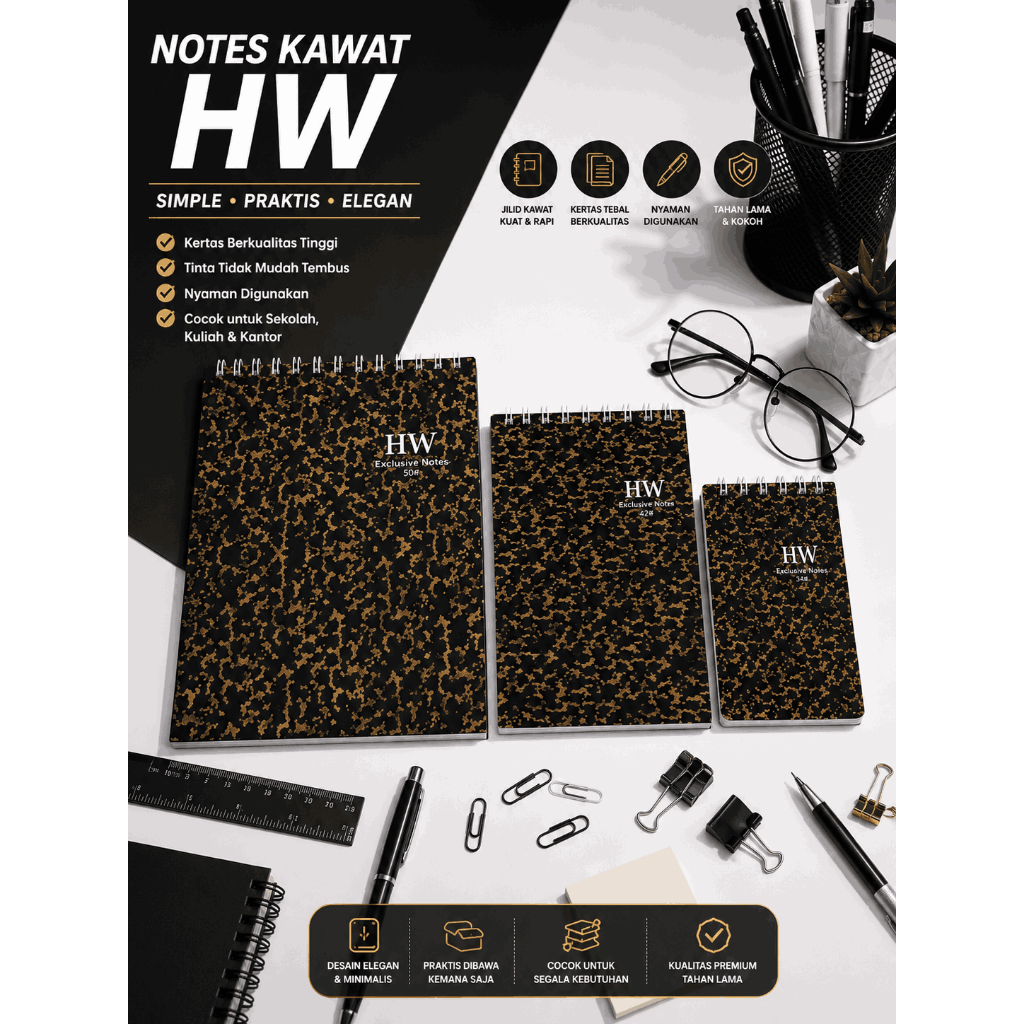 (12PCS) Notes kawat HW/ Notebook / Catatan HW 404 Kecil 403 Sedang 501 Besar