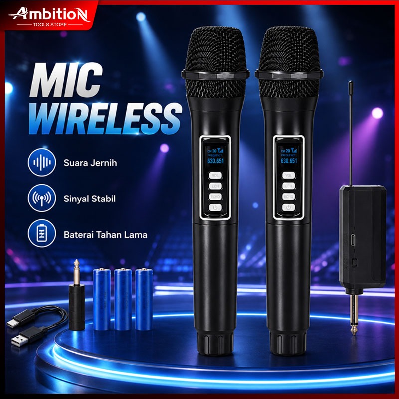 Mic Wireless Rechargeable Karaoke Double Microphone Portable Suara Stabil untuk Speaker Amplifier da