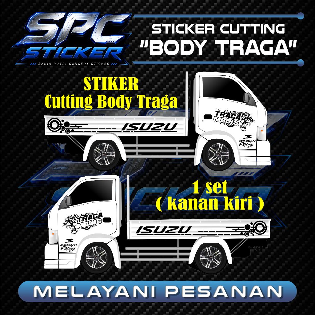 stiker cutting body samping pickup traga 1 set kanan kiri stiker cutting keren traga mbois