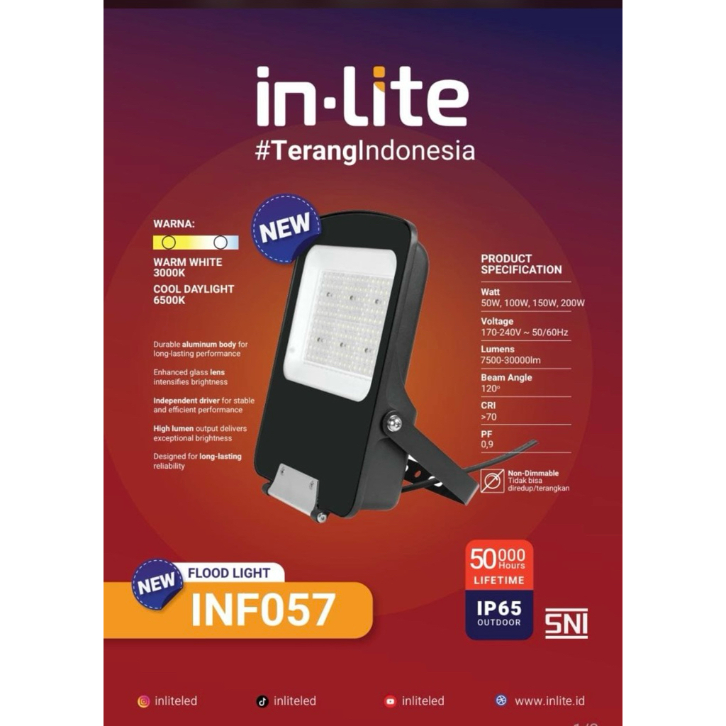 LAMPU SOROT FLOOD LIGHT LED INLITE 50W 50 WATT - INF057