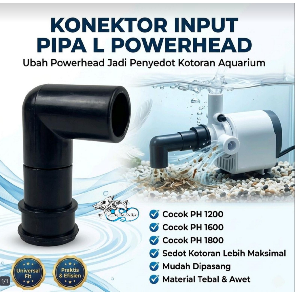Konektor Input Pipa L Powerhead Sedot Kotoran Aquarium Cocok PH 1200 1600 1800 Konektor Pipa Aquariu