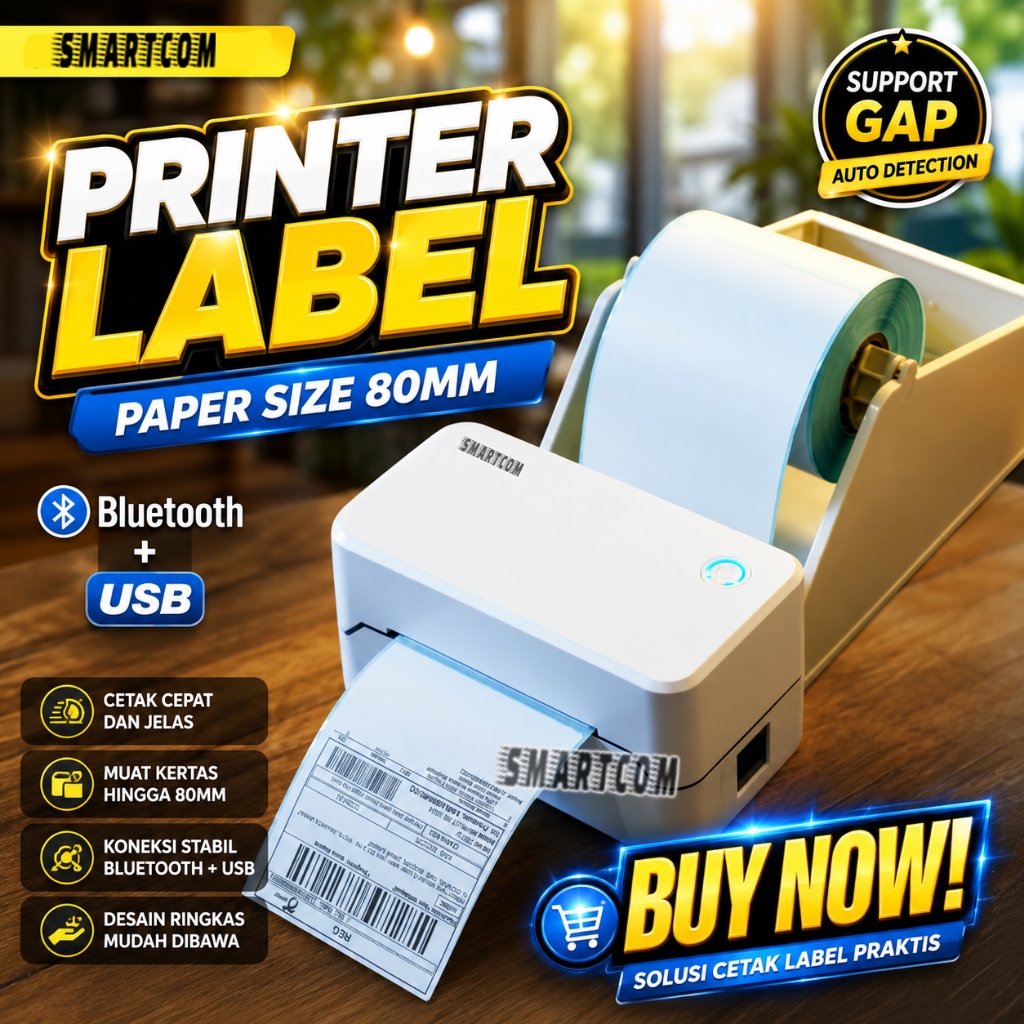 SMARTCOM Printer Barcode Thermal Bluetooth Label Resi Smartcom SM401 80mm support USB dan Bluetooth