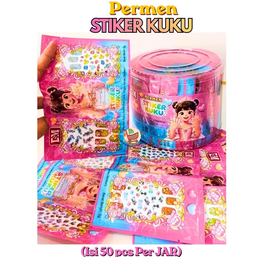Exp MEI 2028 - (Isi 50 Pcs / Toples) DSM Permen Stiker Kuku Permen Stiker Kuku Mainan Anak Grosir