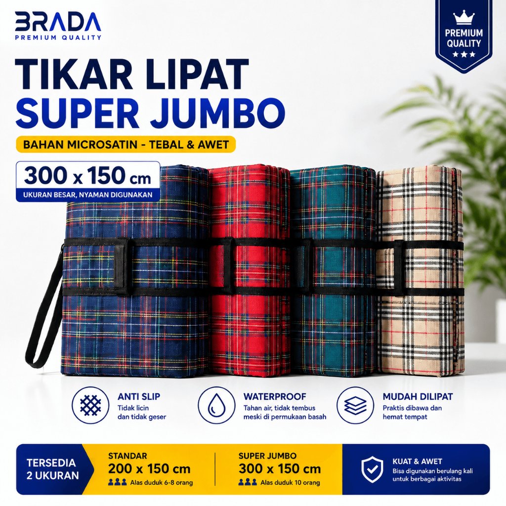 Tikar Lipat Piknik Anti Air Waterproof Microsatin Jumbo Karakter 200x150 Traveling Outdoor