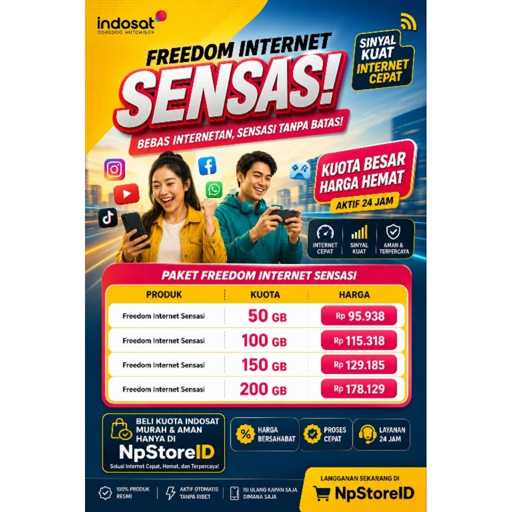 Kuota Indosat Sensi 50GB-200GB