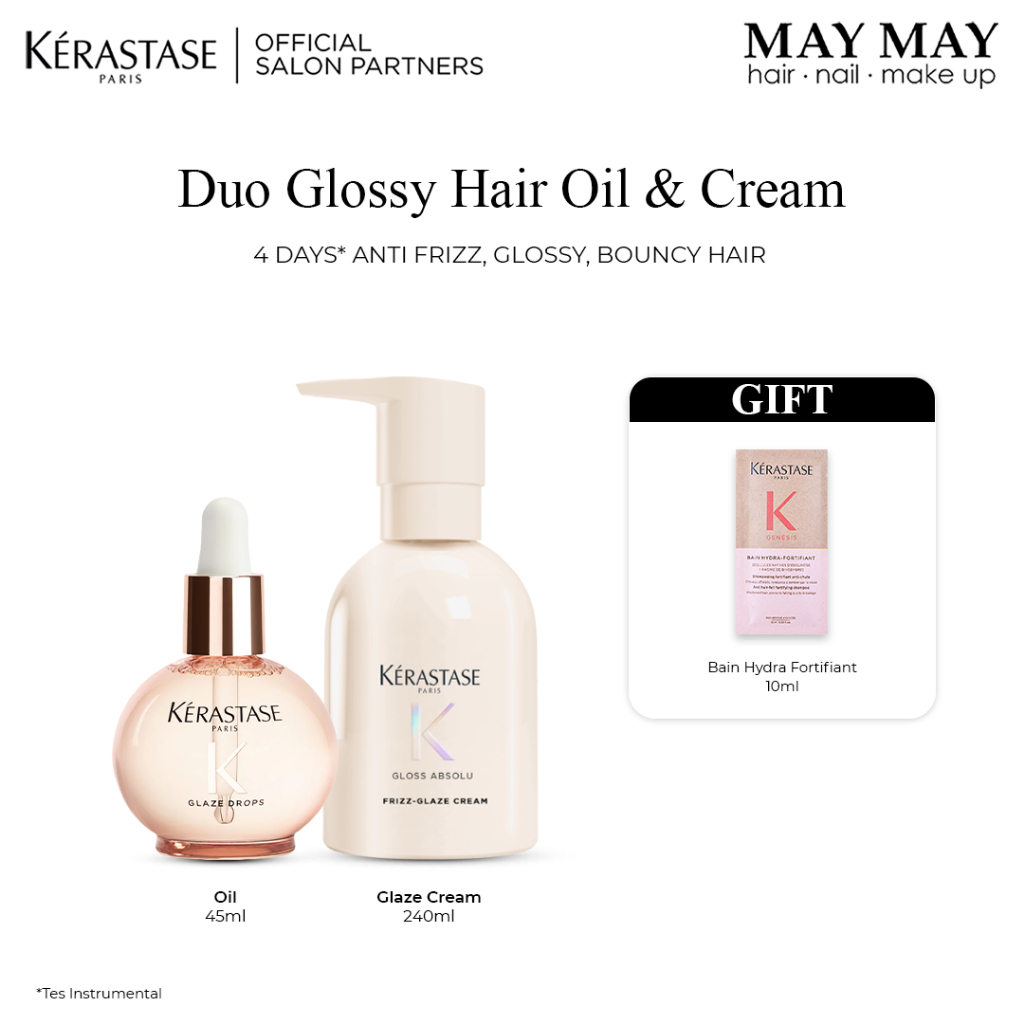 Kerastase Duo Glossy - Glaze Drops 45ml & Glaze Cream 240ml - untuk Rambut Glossy dan Bouncy