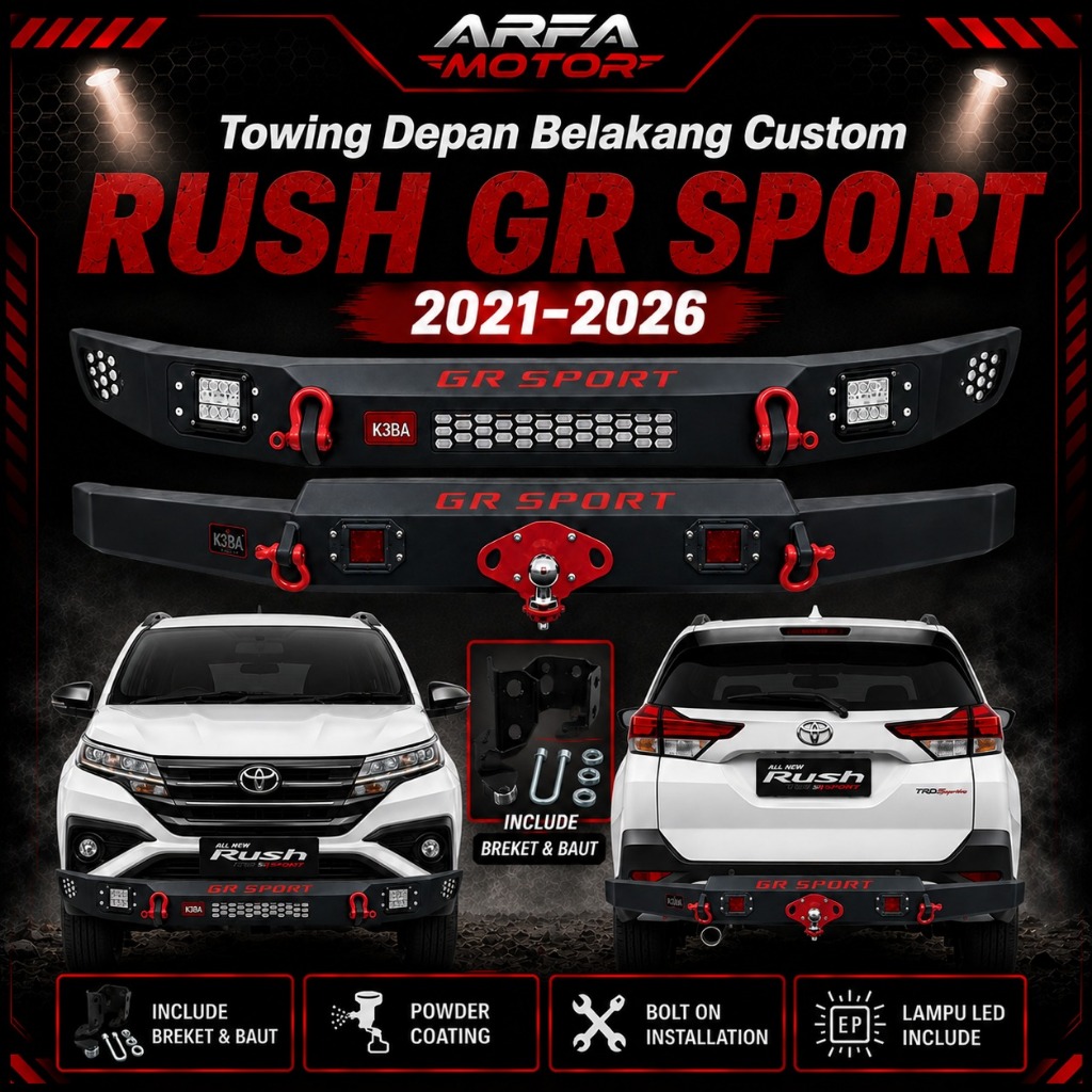 Paket Tanduk Depan Towing Belakang Rush ( GR ) 2021-2026 Custom Pengaman Pelindung Bemper Anti Karat