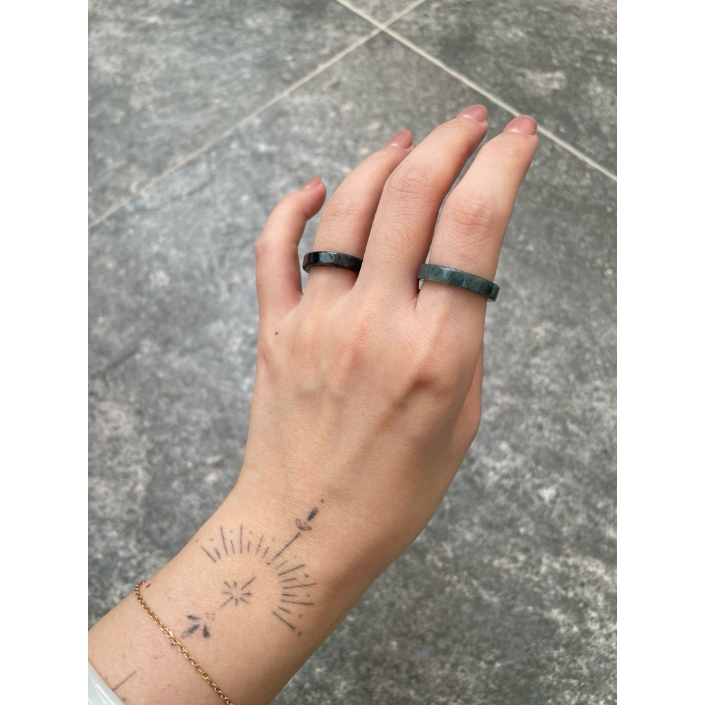 Cincin Guatemala Wuji Black Jade Square Ring Natural Jade Type A