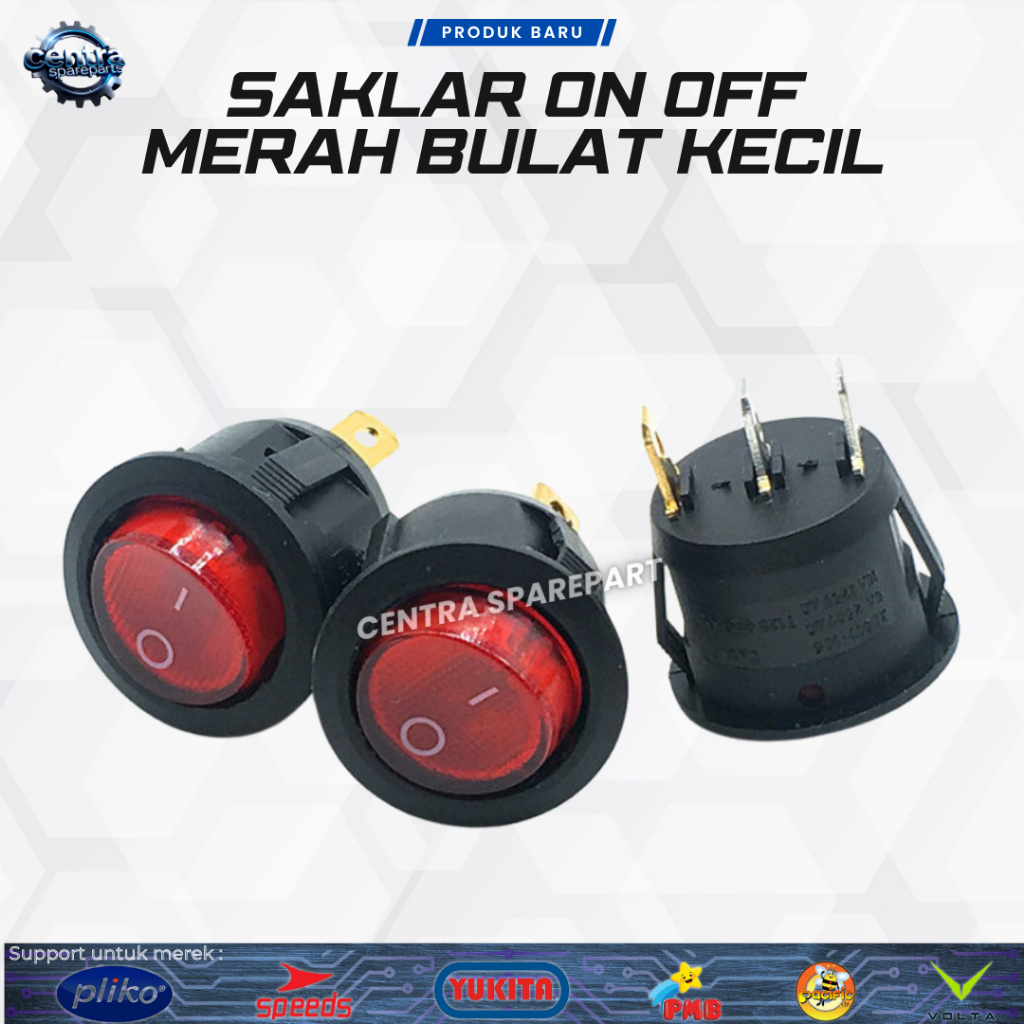 Saklar Aki Anak Merah Bulat - Saklar On Off Lampu Indikator Mobil Mainan Aki 6v 12v - Sparepart Univ