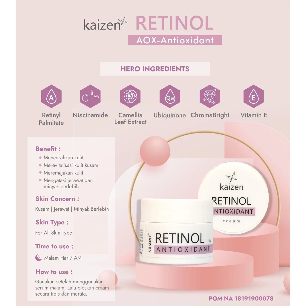 Kaizen Retinol AOX Night Cream 10gr – Cream Malam Anti Aging