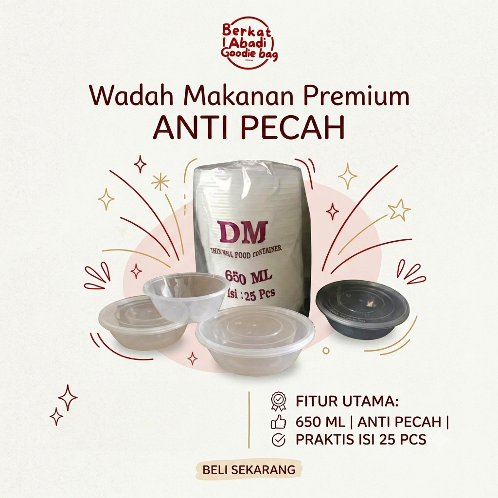 [25 BJ] THINWALL MERK DM ROU 650 ML Mangkok Plastik Thinwall DM 650 ROU Bowl - Mangkok Makan ANTI PE