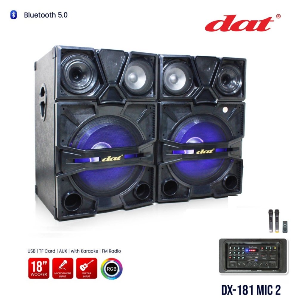 SPEAKER AKTIF PASIF DAT DX181+2 MICROPHONE WIRLLES SUDAH BLUETOOTH BASS WOFFER 18INCH ORIGINAL DX-18