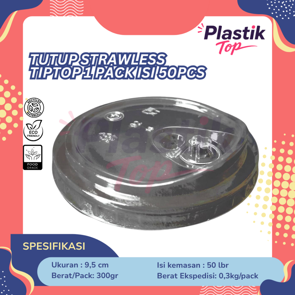 Strawless Lid / Lid Strawless Gelas Plastik 9,5cm / Tutup Cup Anti Tumpah