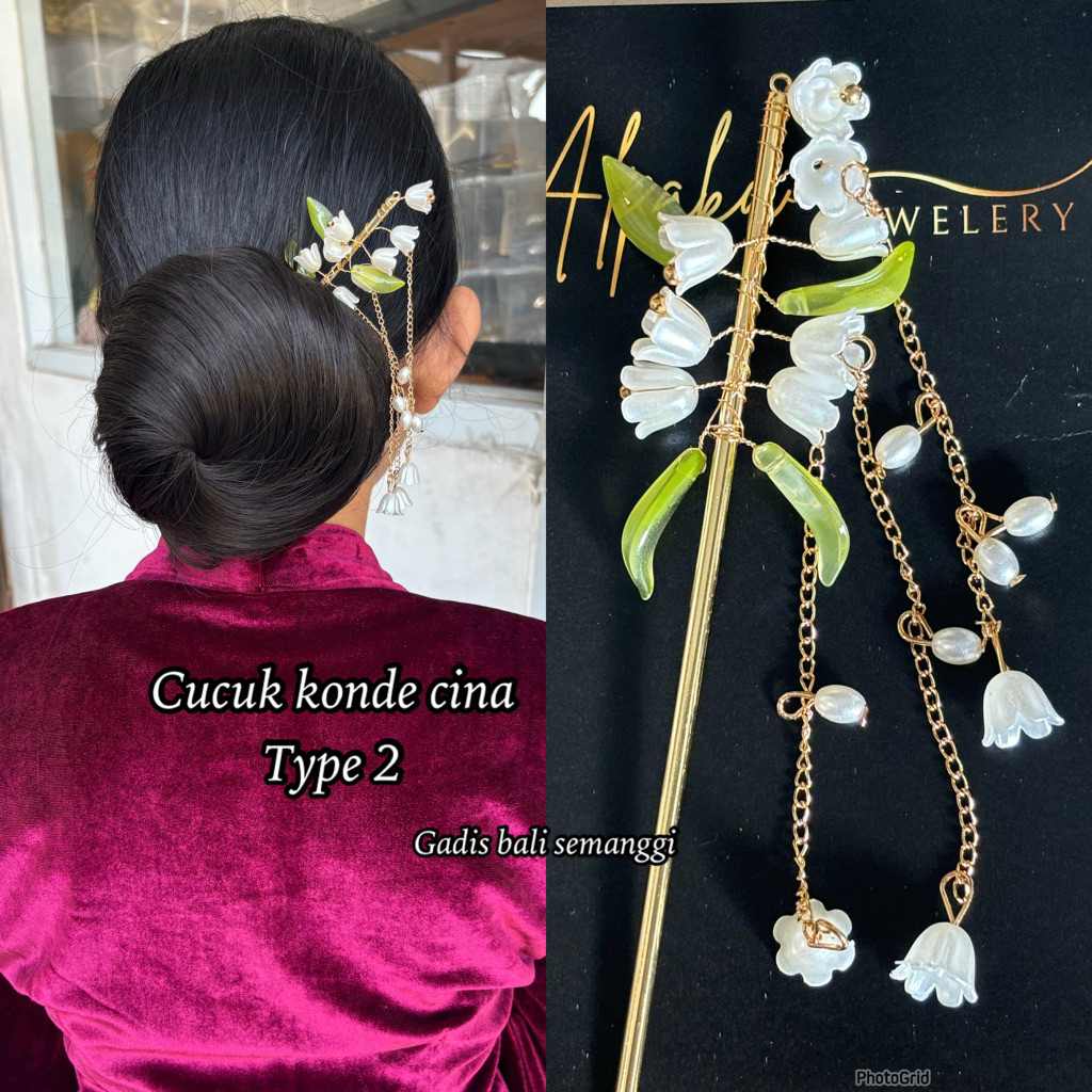 tusuk konde cina/ aksesoris rambut/Tusuk Konde Cina Simple dengan Hiasan Bunga no