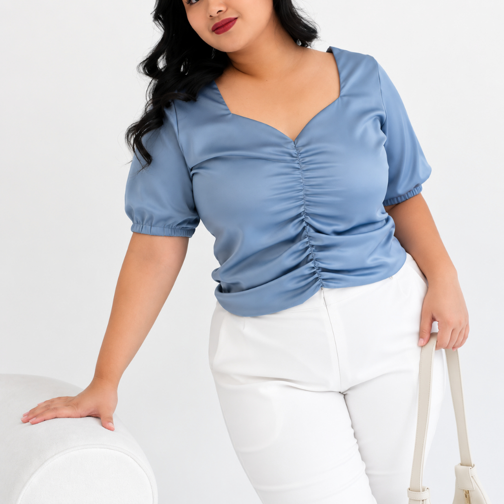 EGALE.ID - Heart Neck Satin Top | Plus Size Jumbo Size Big Size
