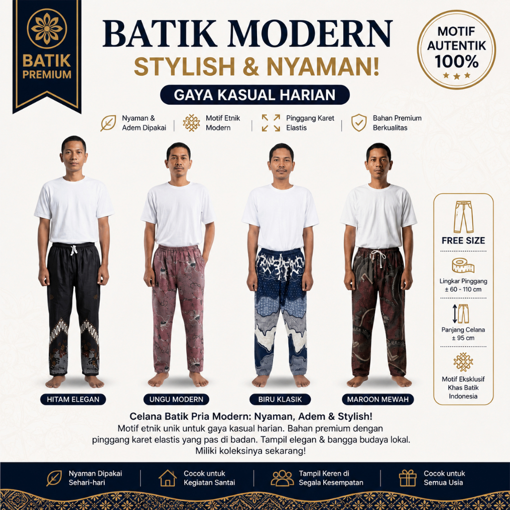 Celana Batik Pria Premium Berbagai Motif Ukuran Dewasa