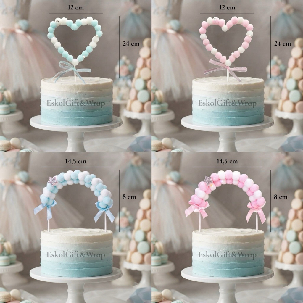 Topper Kue Tusukan Cake 1pc Pom Pom Topper Buket Bunga