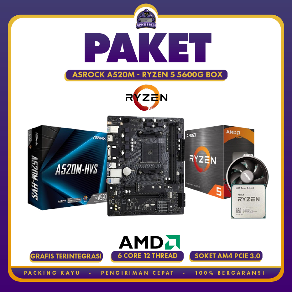 PAKET MOBO A520 AMD RYZEN 5 5600G - MOTHERBOARD A520M TERMURAH