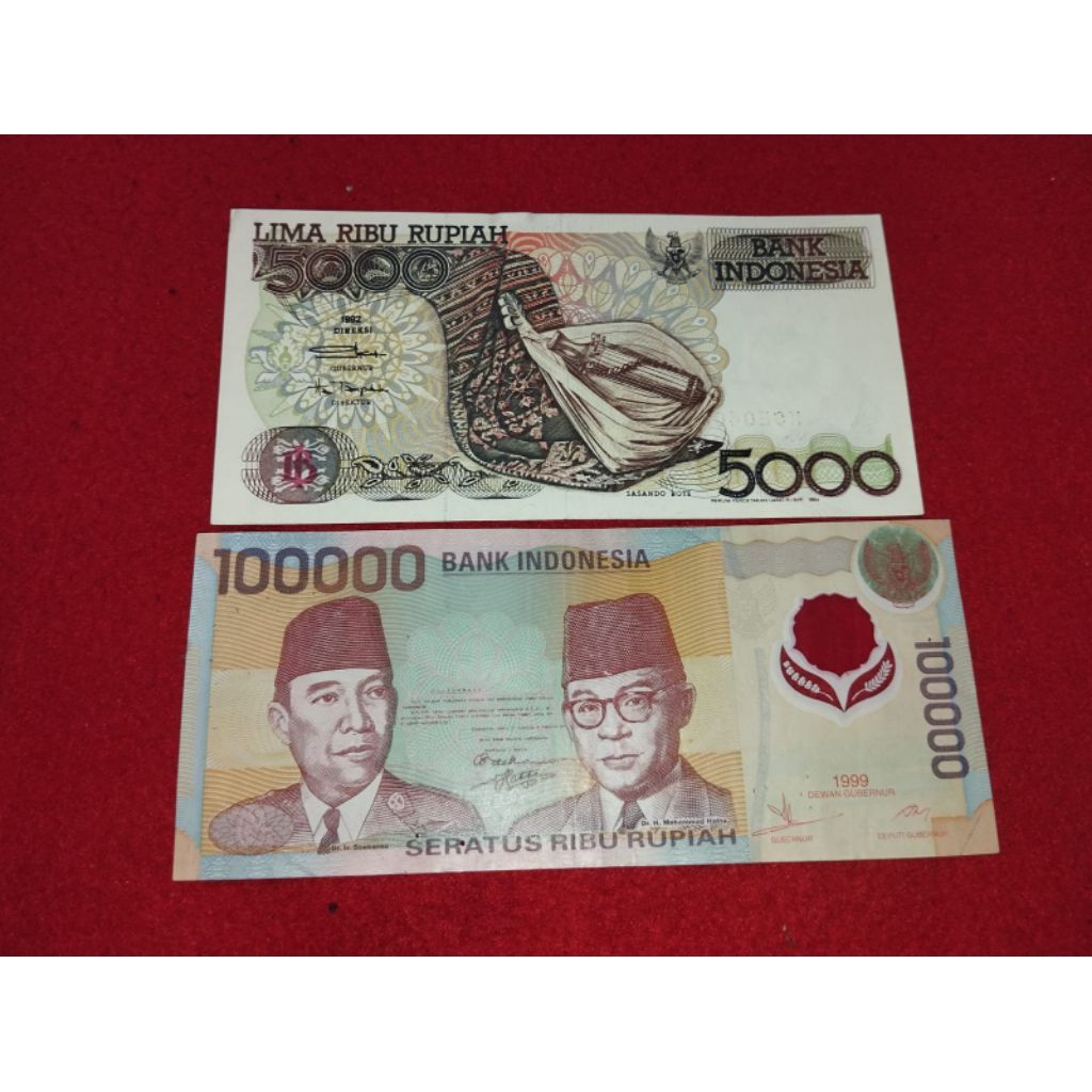 uang kertas kuno 5000 sasando Gress dan 100rb polymer bekas edar