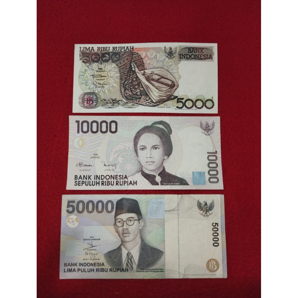 uang kertas kuno paket 3 item 5rb 10rb 50rb asli