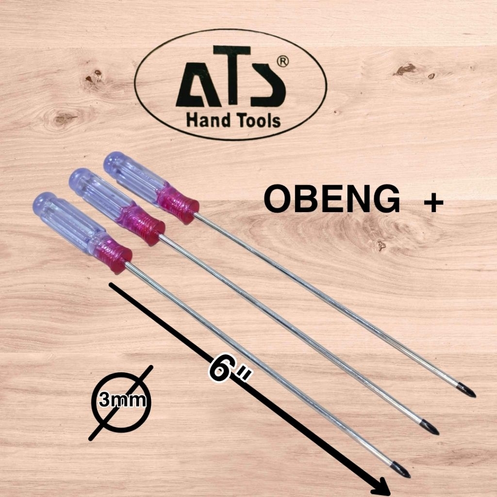 ATS Hand Tools Obeng + Obeng Panjang 15cm 3mm Alat Pemegang Sekrup Profesional untuk Pekerjaan DIY