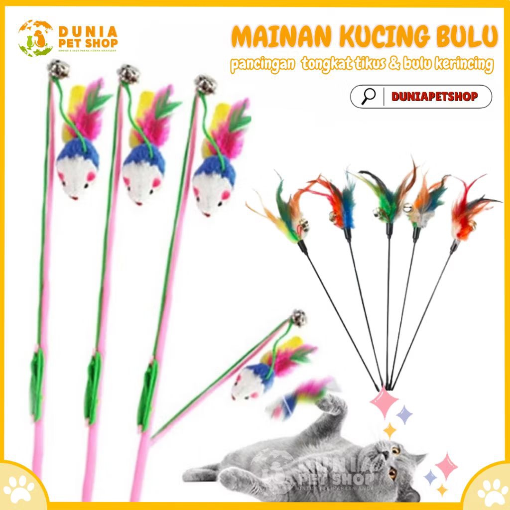 Mainan Kucing Bulu Kerincing, Tikus Kerincing, Feather Kerincing