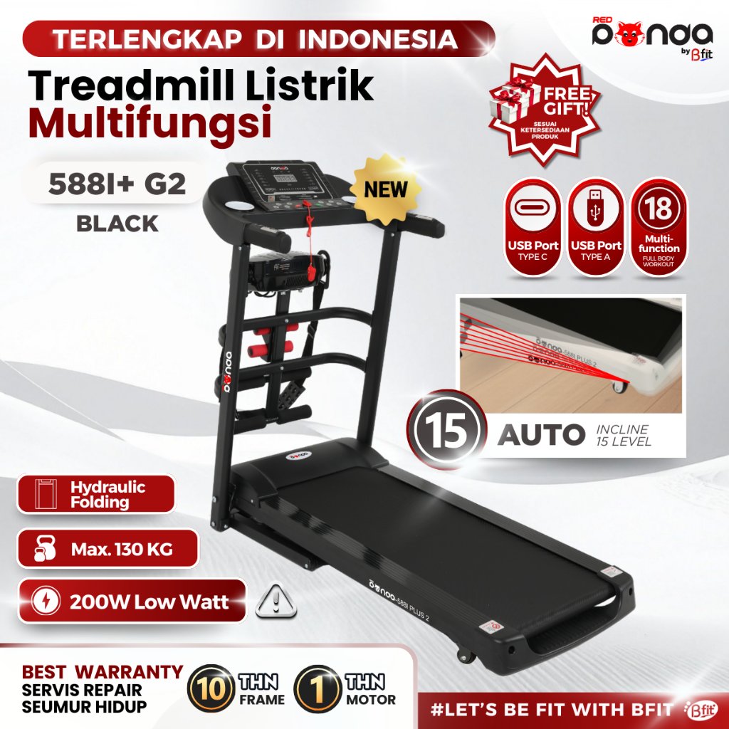Treadmill Elektrik REDPANDA 588AI Auto Incline Multifungsi Listrik Low Watt Fitness Gym