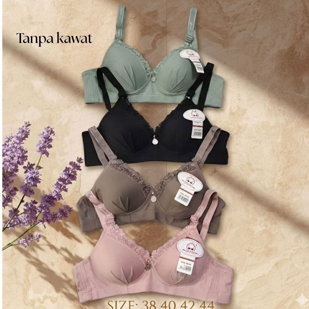 3 / 1 PCS BH Push Up Busa Tanpa Kawat GUINI GN56 CUP B Bra Wanita Cantik Motif Renda Size 38 40 42 4