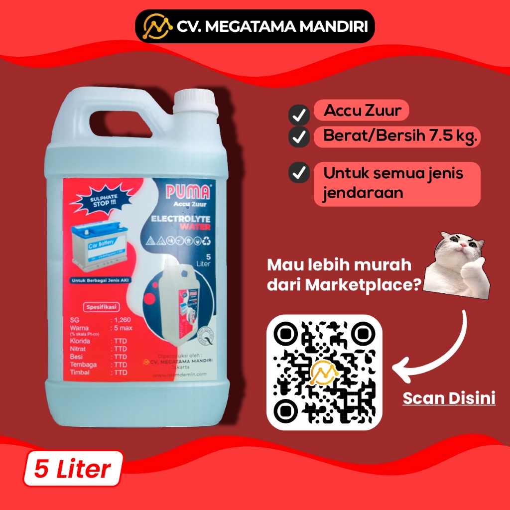 Air accu aki zuur merah PUMA untuk aki GS Yuasa dan semua merk aki