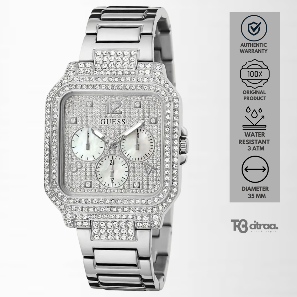 Jam Tangan Wanita Guess Deco Chronograph Ladies Silver Stainless Steel Mewah Original GW0472L1