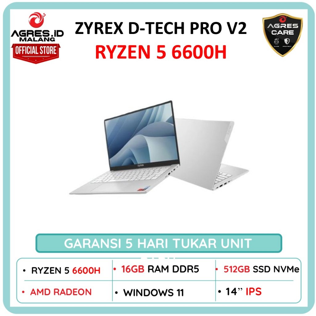 ZYREX D-TECH PRO V2 RYZEN 5 6600H 16GB 512GB W11 14" FHD IPS BLIT 1Y