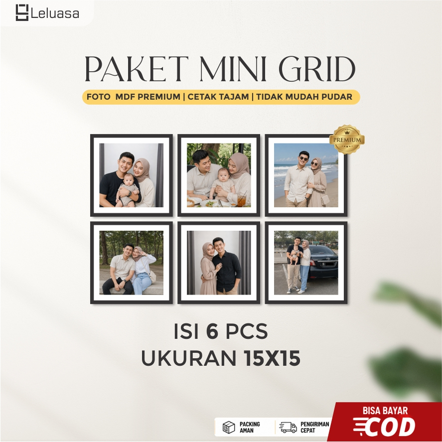 [Paket 6 PCS Ukuran 15x15 cm] Cetak Foto Custom MDF  | Hiasan Dinding | Wall Decor Tanpa Bingkai | P