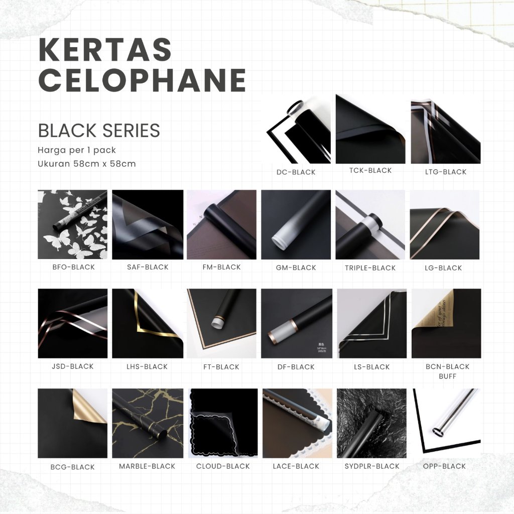 [Black Series] Kertas Cellophane Buket Bunga Flower Wrapping Paper Celophane