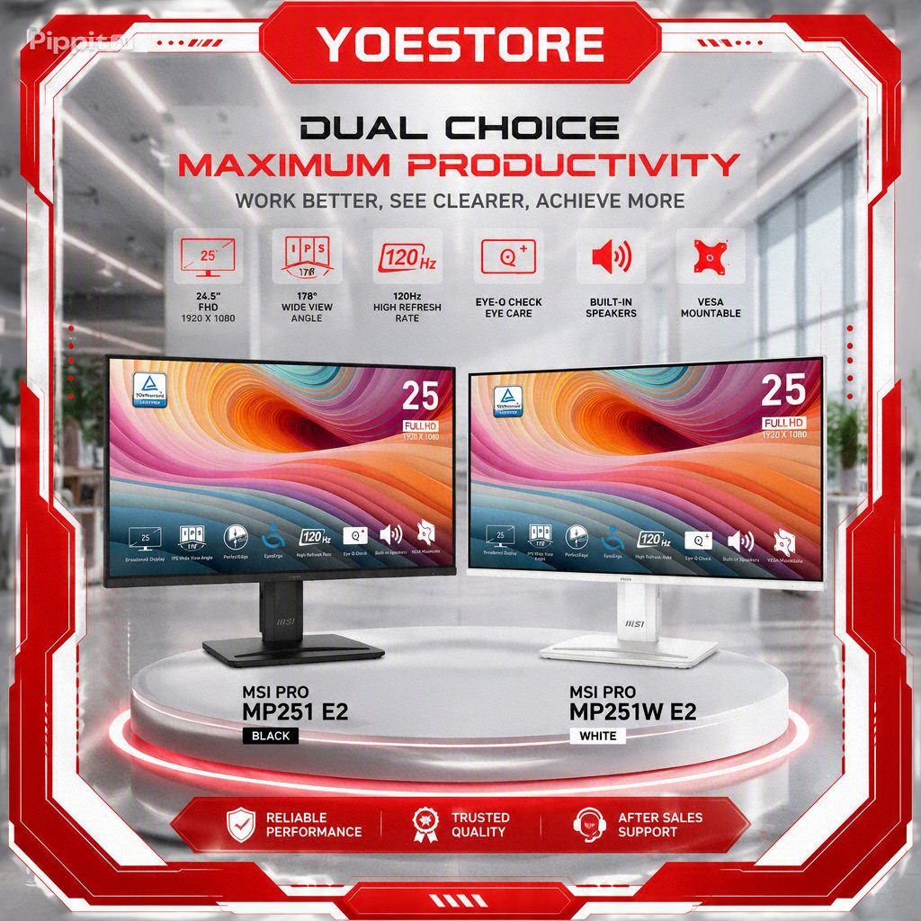 MSI PRO MP251 E2 HITAM|MP251W E2 PUTIH - 25" FHD IPS 120Hz 1ms Gaming Monitor SPEAKER