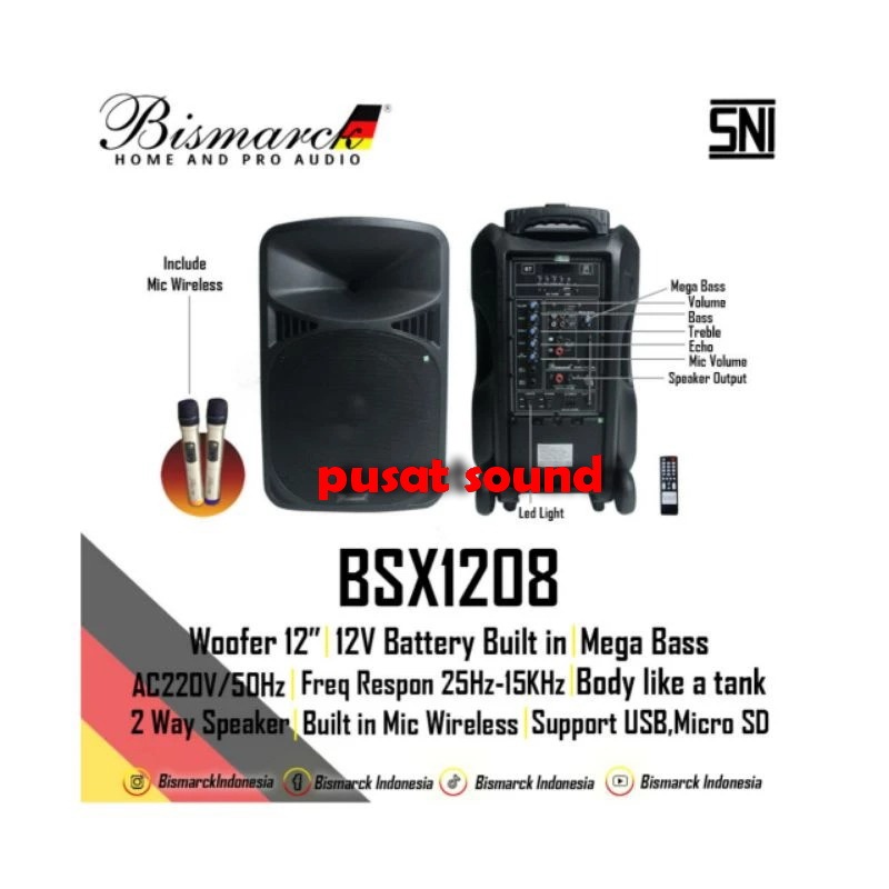 Speaker aktif portable wireless 12 inch BISMARCK BSX 1208 BSX1208 original garansi resmi